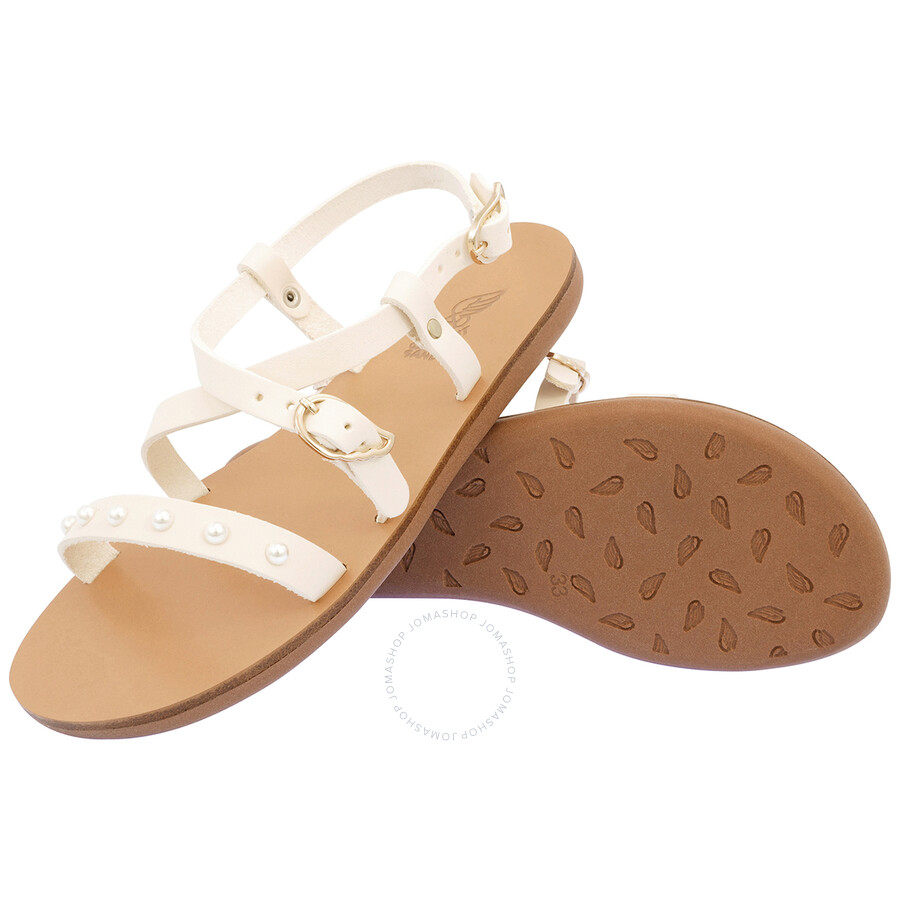 Ancient Greek Sandals Kids Off White Leather Soft Pearl Sandals