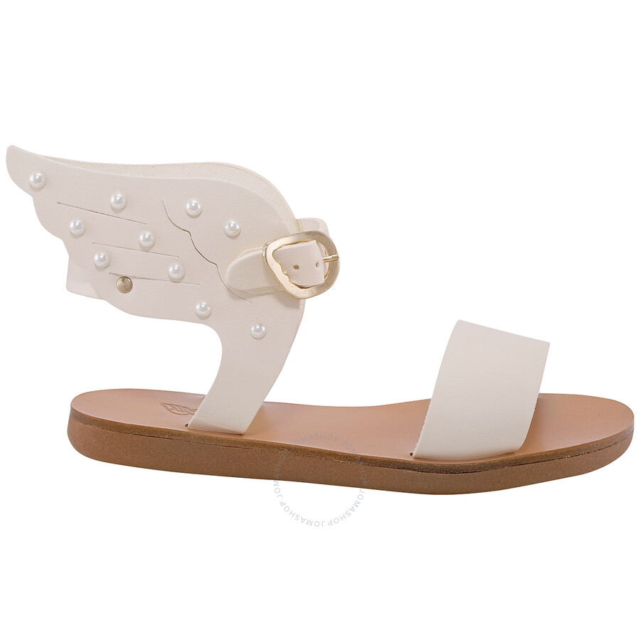 Ancient Greek Sandals Girls Off White Ikaria Pearls Soft Sandals