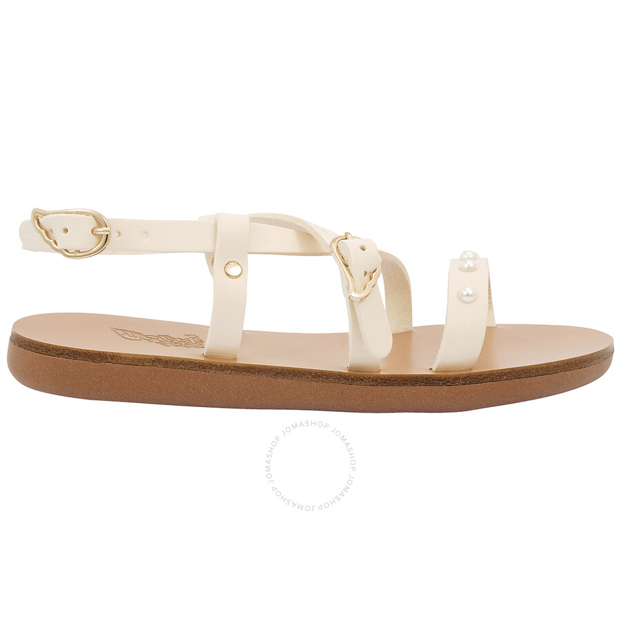 Ancient Greek Sandals Kids Off White Leather Soft Pearl Sandals