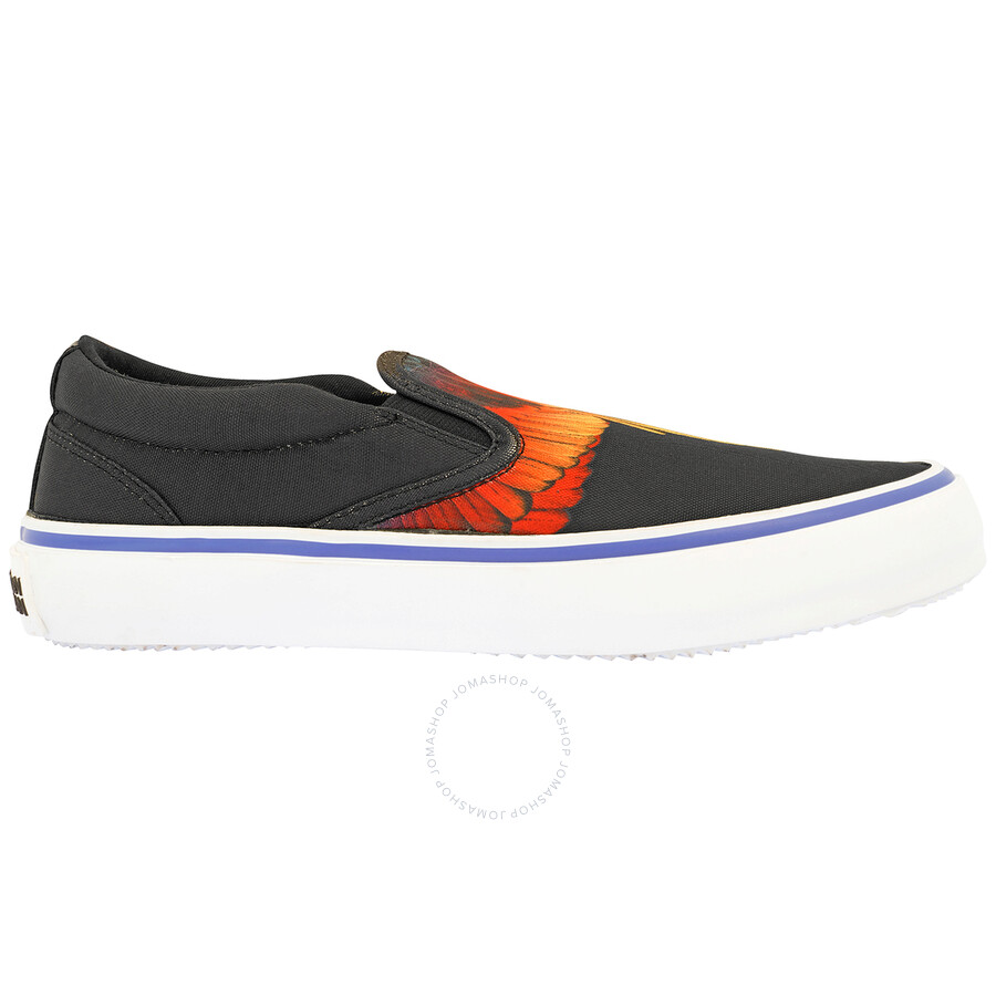 Marcelo Burlon Men's Black Red Wings print Slip-on Sneakers