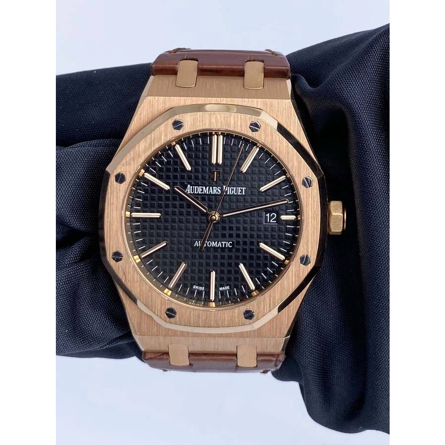 Pre-owned Audemars Piguet Royal Oak Black Grande Tapisserie Dial Men's Watch 15400OR.OO.D002CR.01