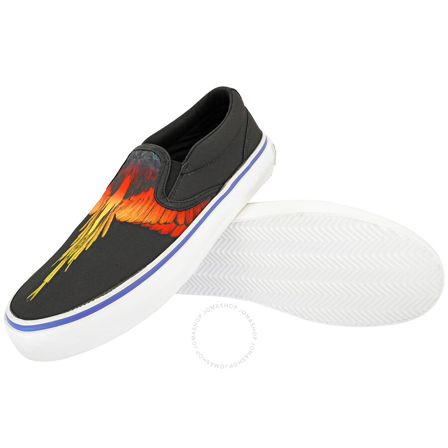 Marcelo Burlon Men's Black Red Wings print Slip-on Sneakers