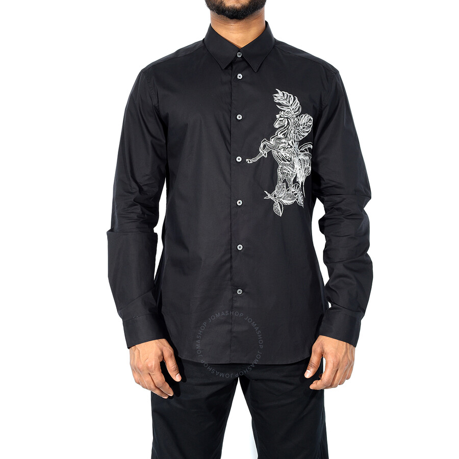 Roberto Cavalli Men's Black Hybrid Animals Printed Slim Fit Shirt