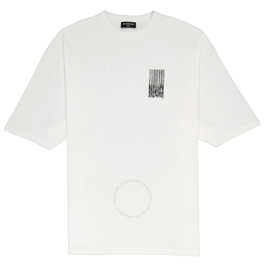 Balenciaga Men's White / Black Barcode Logo Oversize Tee