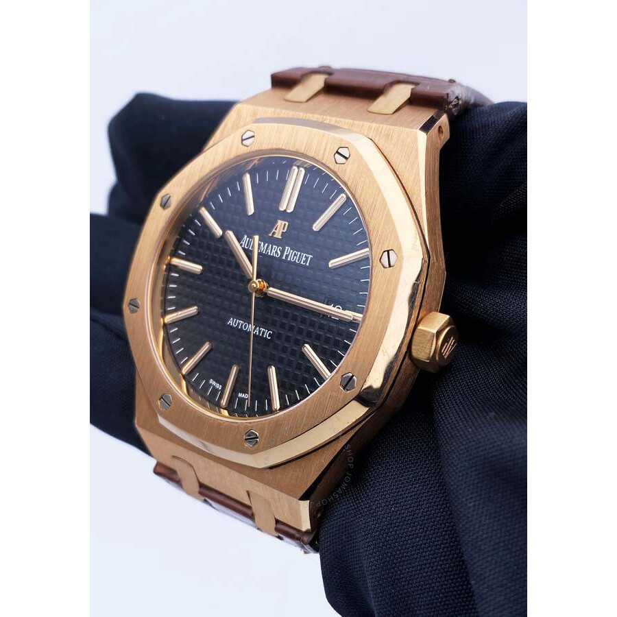 Pre-owned Audemars Piguet Royal Oak Black Grande Tapisserie Dial Men's Watch 15400OR.OO.D002CR.01