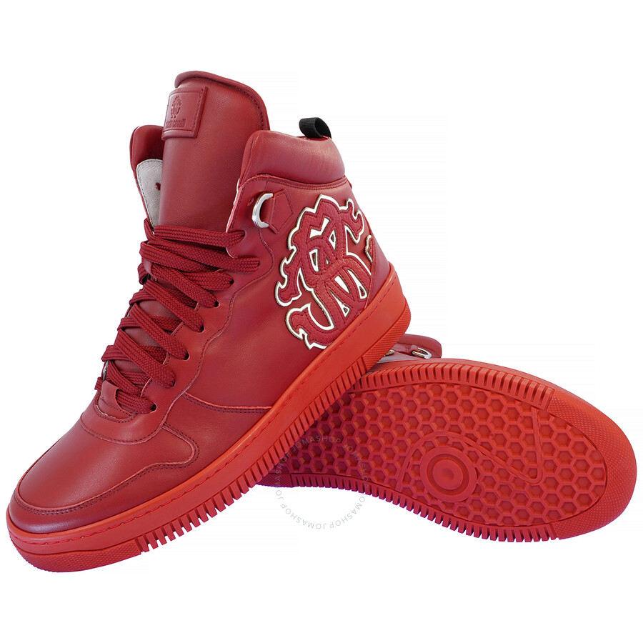 Roberto Cavalli Men's Red Leather RC Logo Sneakers