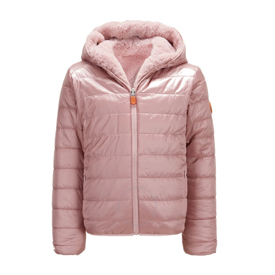 Save The Duck Girls Bluesh Pink Chloe Faux Fur Padded Reversible Jacket