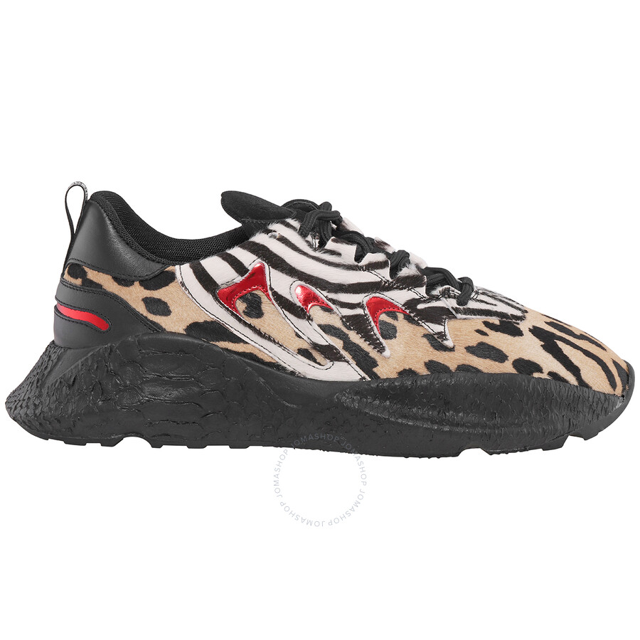 Roberto Cavalli Men's Leopard Black White V1per Leopard-Print Sneakers