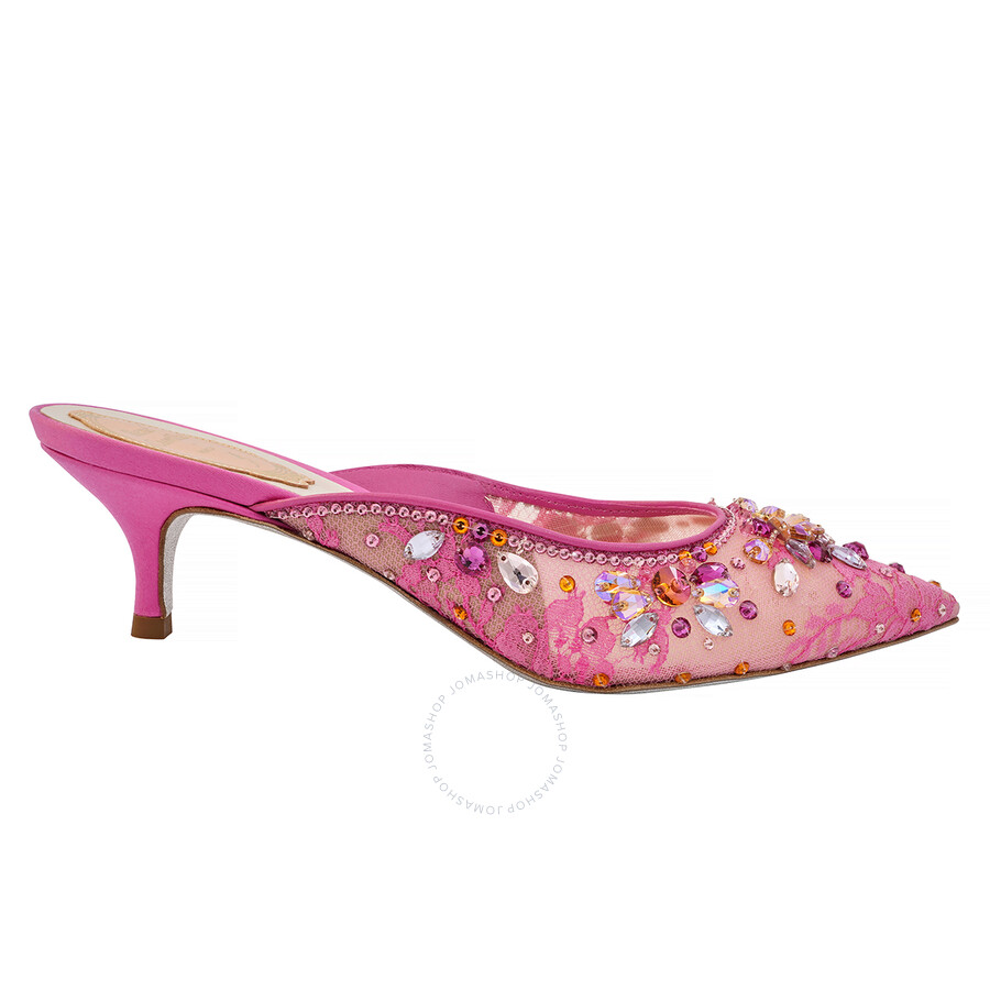 Rene Caovilla Ladies Hina 50 Crystal Fuchsia Mules