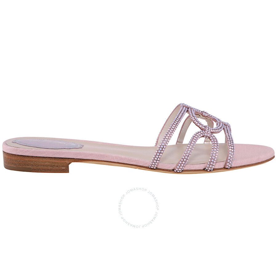 Rene Caovilla Ladies Cleo Pink Embellished Open-Toe Flat Sandals