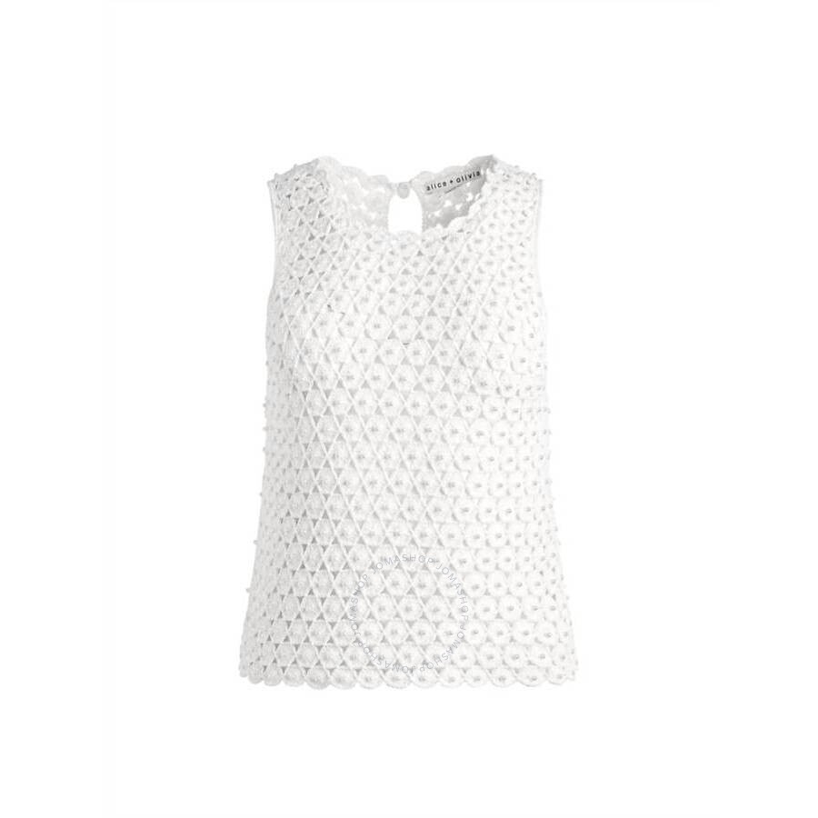 alice + olivia Ladies Reva Pearl Crochet Top Soft White