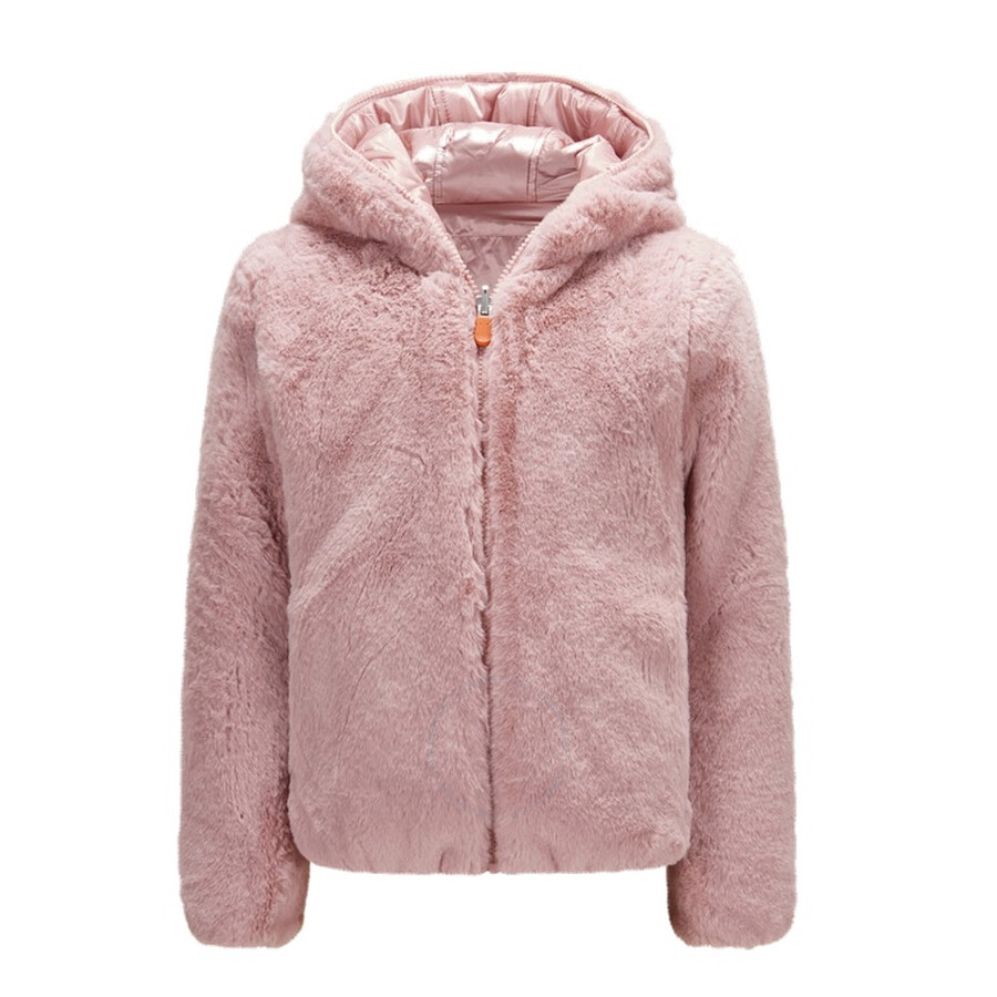 Save The Duck Girls Bluesh Pink Chloe Faux Fur Padded Reversible Jacket