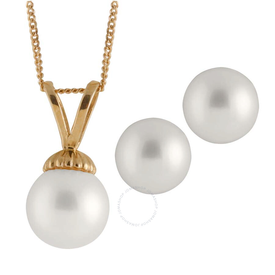 Bella Pearl 14K Gold Sliding Freshwater Pearl Pendant and Earring Set