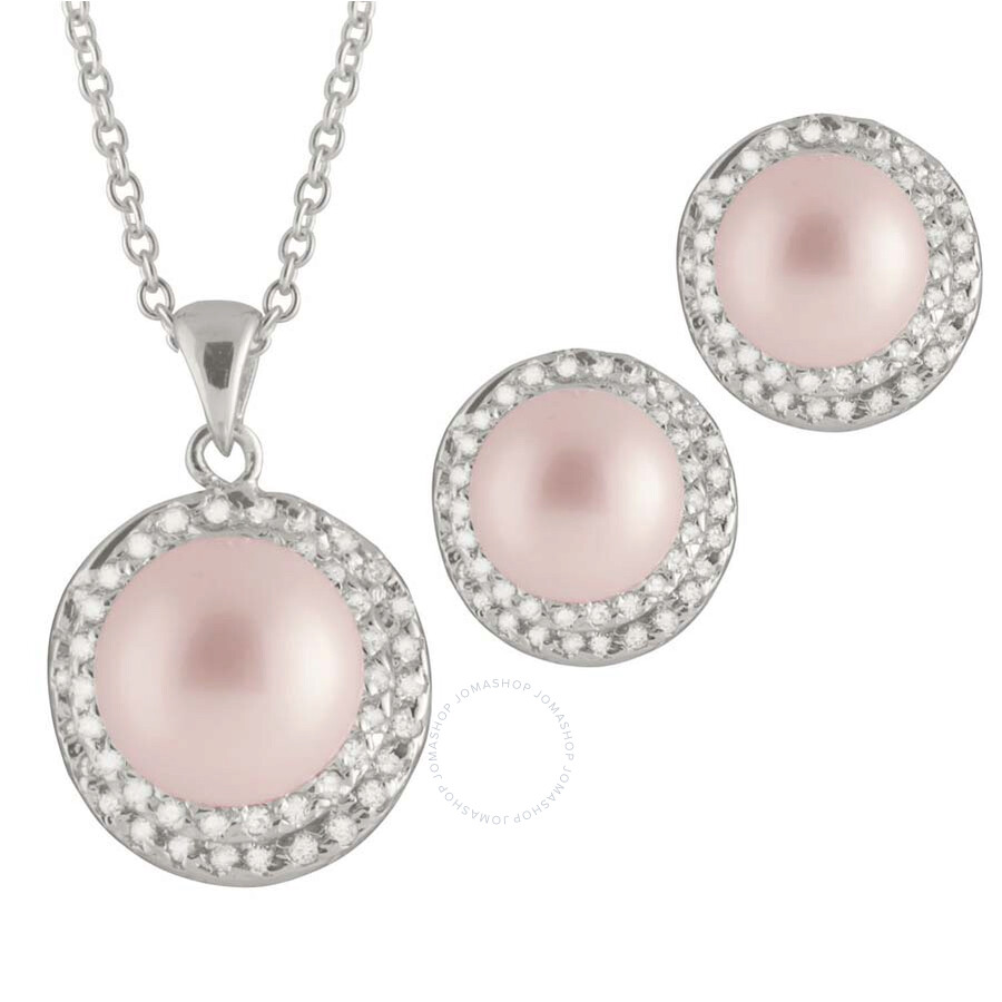 Bella Pearl Sterling Silver Pink Pearl Earring and Necklace Set NESR-117PI