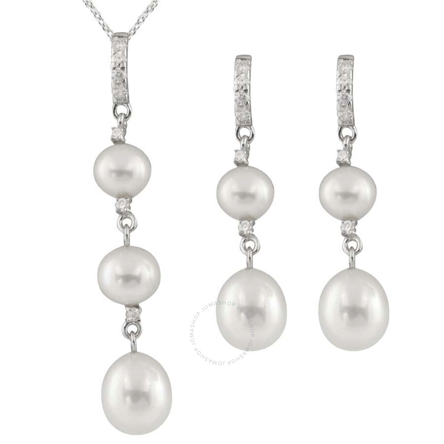 Bella Pearl White Pearl Drop Pendant and Earring Set NESR-71W