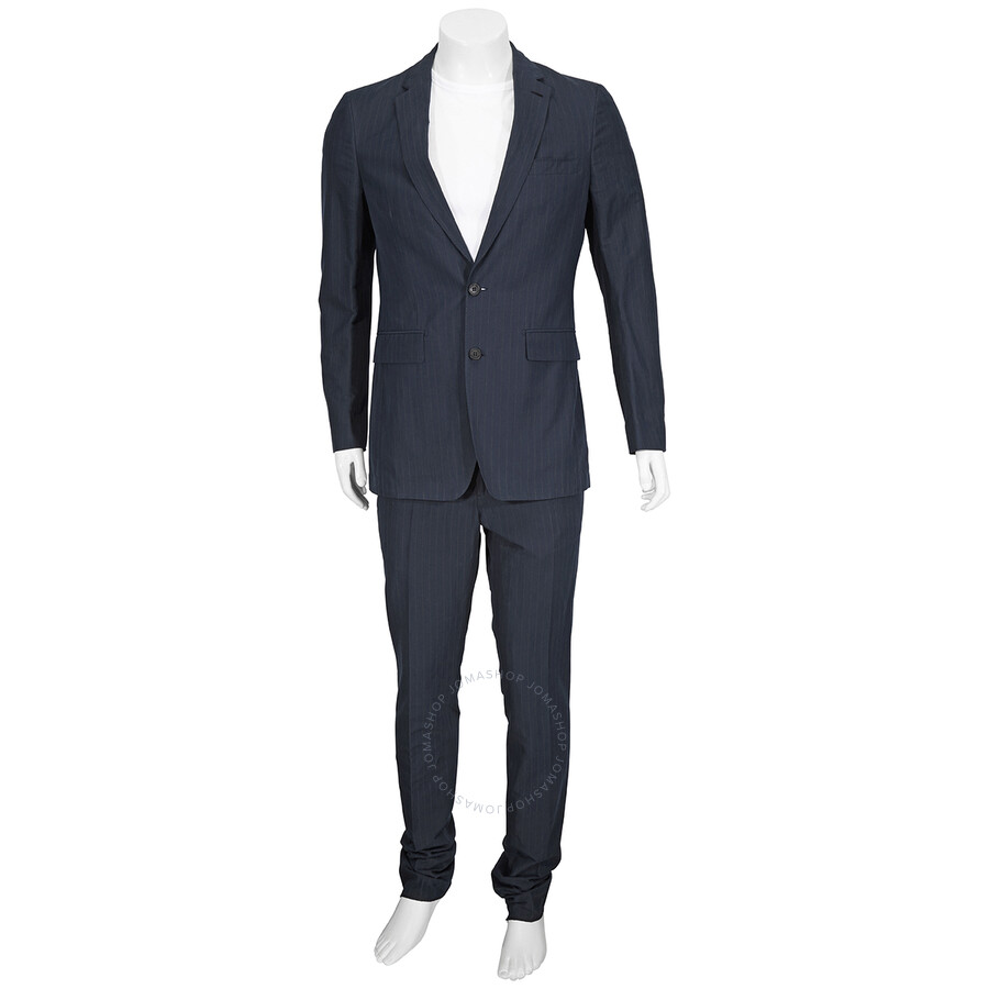 Burberry Men's Navy Slim Fit Pinstripe Ramie Cotton Suit