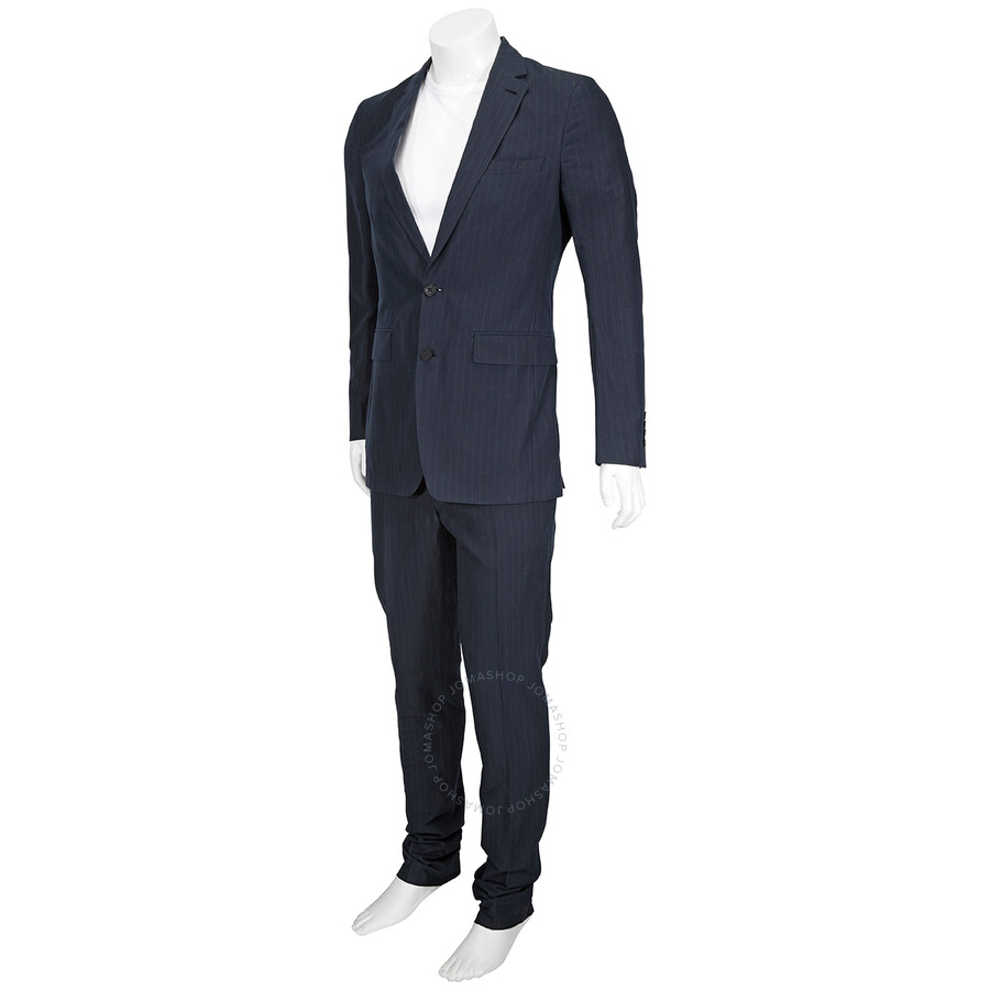 Burberry Men's Navy Slim Fit Pinstripe Ramie Cotton Suit