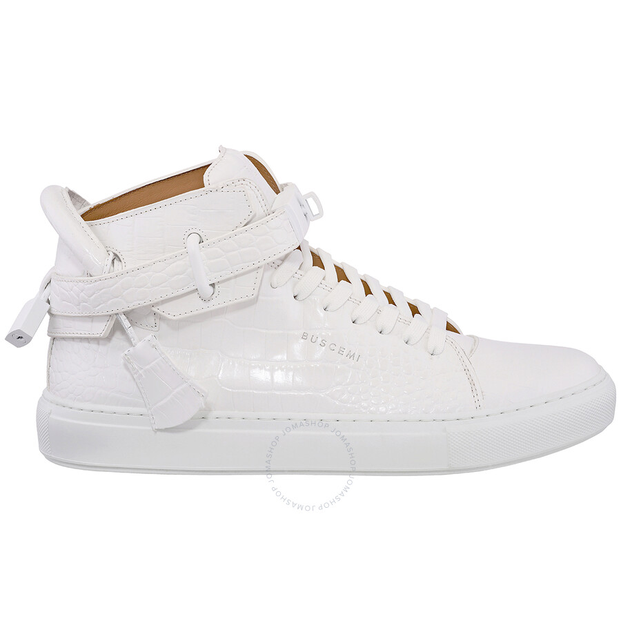 Buscemi Men's White Croco Leather High-Top Sneakers