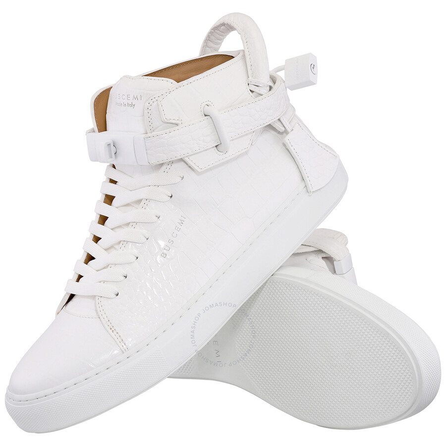 Buscemi Men's White Croco Leather High-Top Sneakers