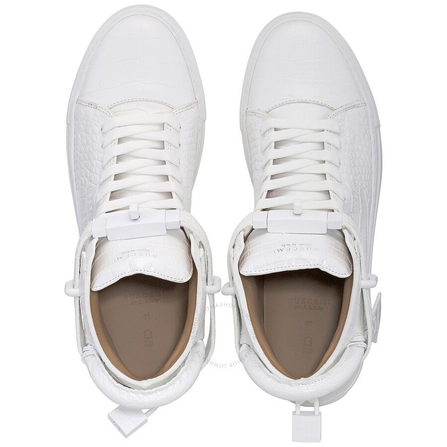 Buscemi Men's White Croco Leather High-Top Sneakers