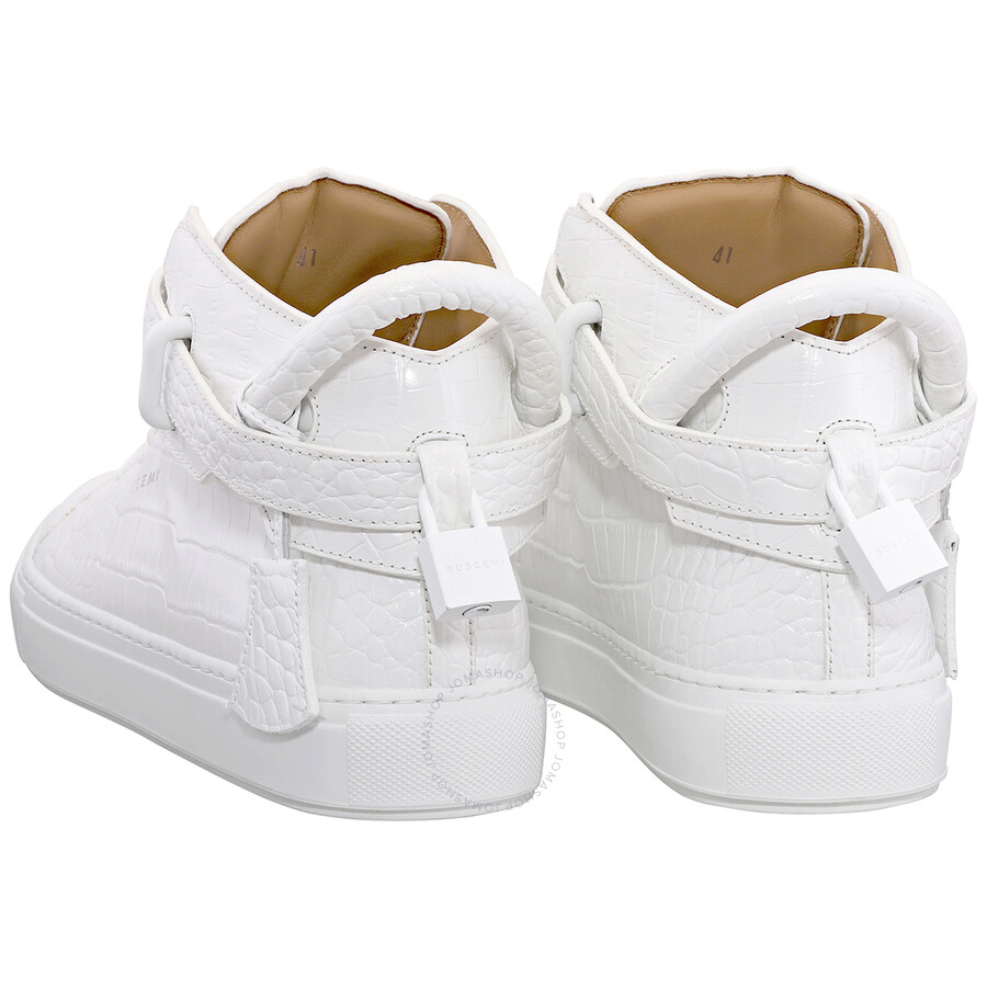 Buscemi Men's White Croco Leather High-Top Sneakers