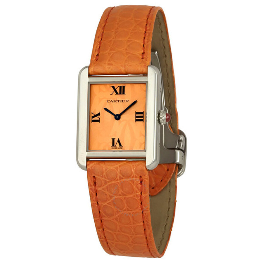 Cartier Tank Solo Steel Orange Alligator Ladies Watch W1019455