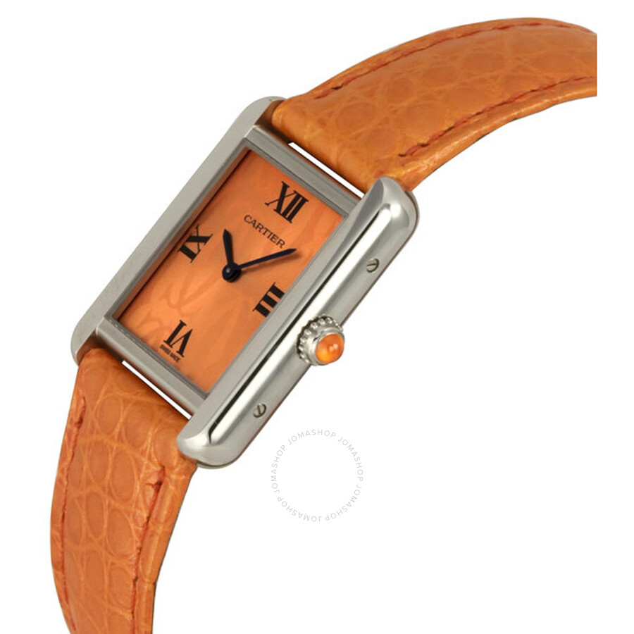 Cartier Tank Solo Steel Orange Alligator Ladies Watch W1019455