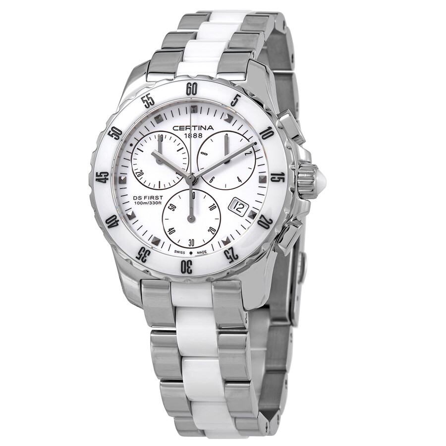 Certina DS First Lady Ceramic Chronograph Quartz White Dial Ladies Watch C014.217.11.011.01