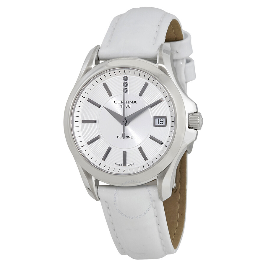 Certina DS Prime Round Genuine White Leather Ladies Quartz Watch C0042101603600