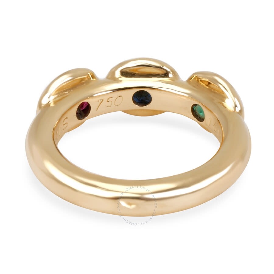 Pre-Owned Chaumet Three Stone Sapphire, Emerald & Ruby Gemstone Ring in 18K Yellow Gold