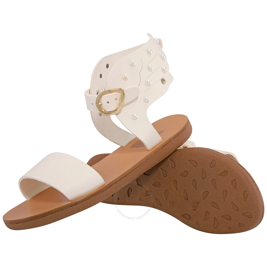 Ancient Greek Sandals Girls Off White Ikaria Pearls Soft Sandals