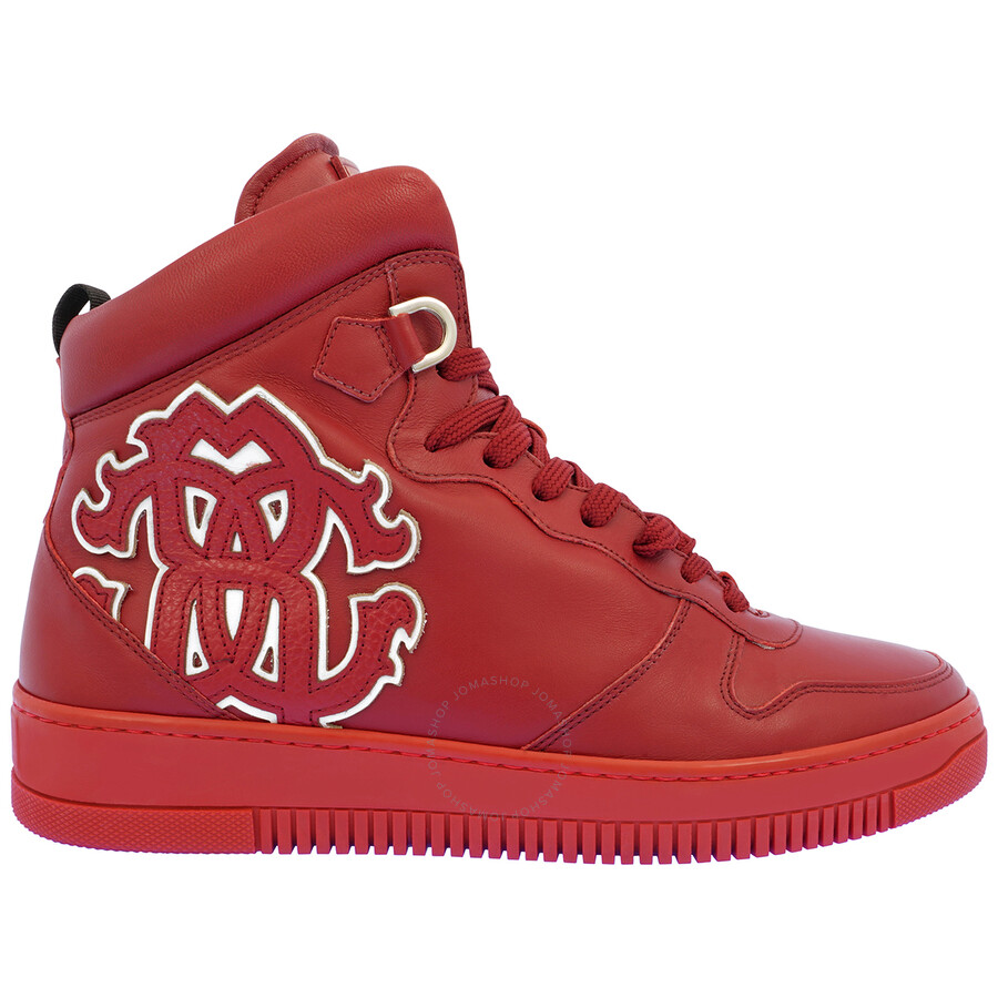 Roberto Cavalli Men's Red Leather RC Logo Sneakers