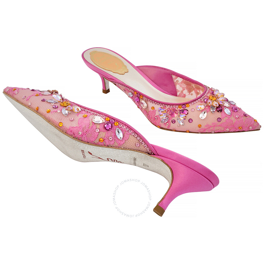 Rene Caovilla Ladies Hina 50 Crystal Fuchsia Mules