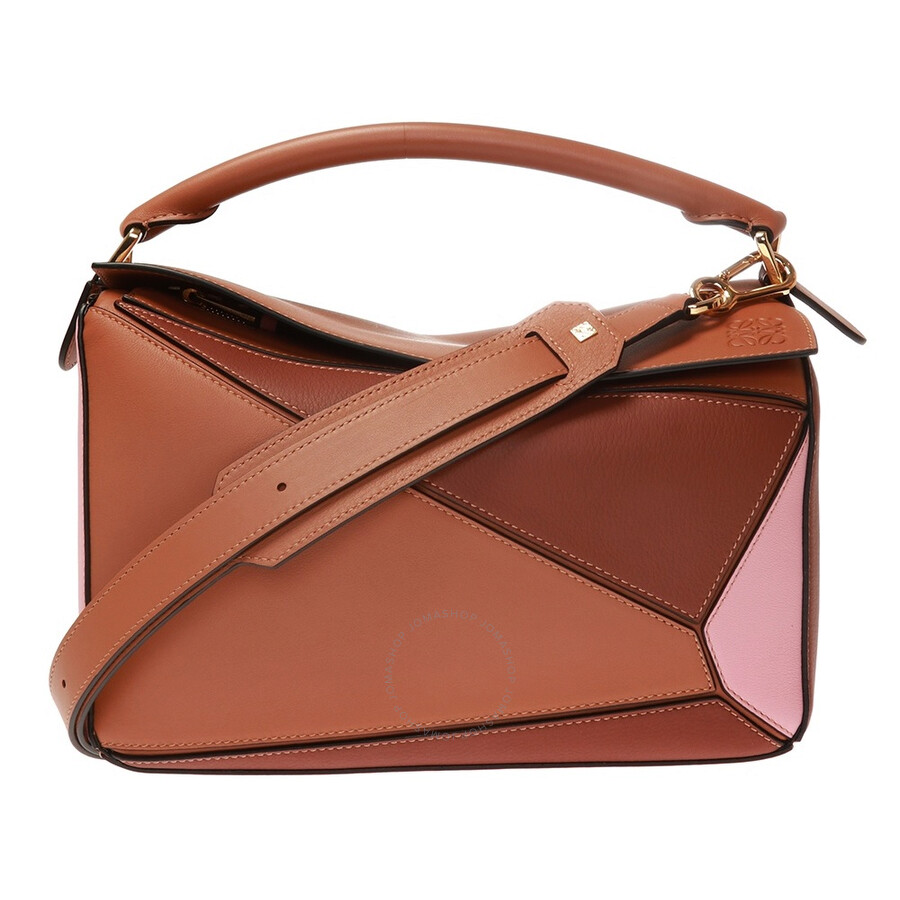 Loewe Classic Calfskin Medium Puzzle Shoulder Bag In Tan/Medium Pink