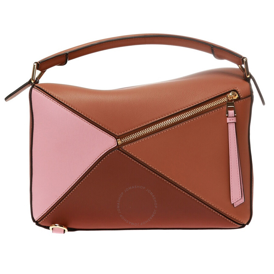 Loewe Classic Calfskin Medium Puzzle Shoulder Bag In Tan/Medium Pink