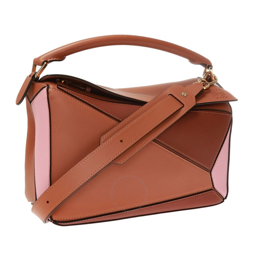 Loewe Classic Calfskin Medium Puzzle Shoulder Bag In Tan/Medium Pink