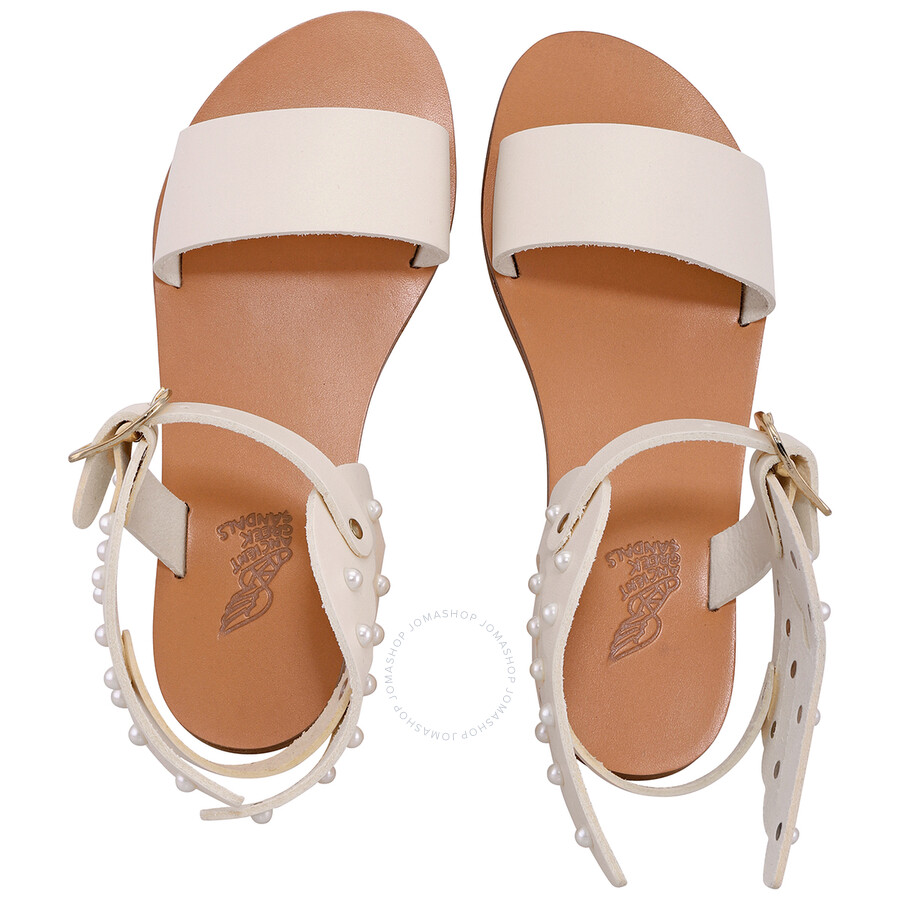 Ancient Greek Sandals Girls Off White Ikaria Pearls Soft Sandals