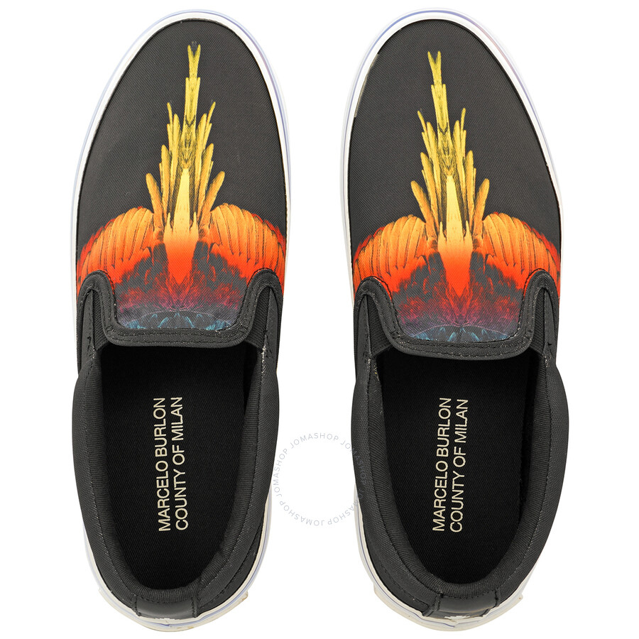 Marcelo Burlon Men's Black Red Wings print Slip-on Sneakers