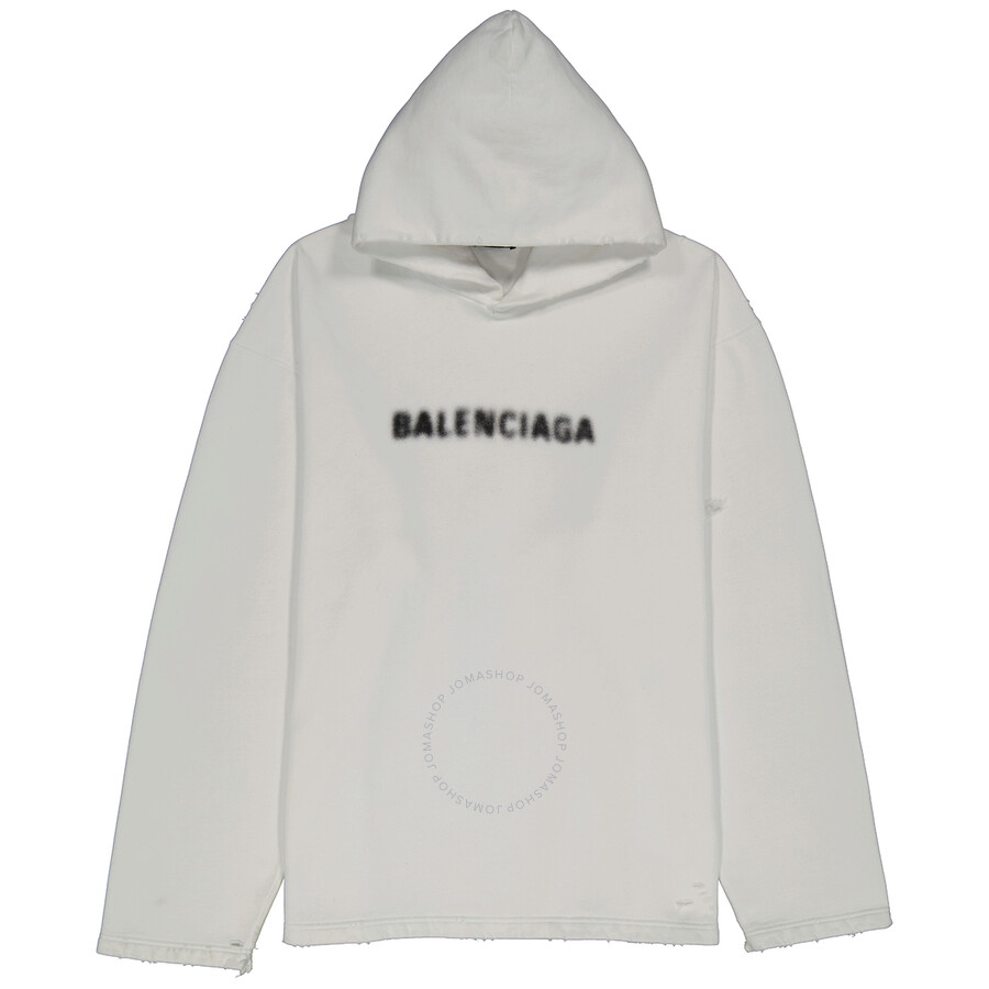 Balenciaga Men's White / Black Blurry Logo Oversized Hoodie