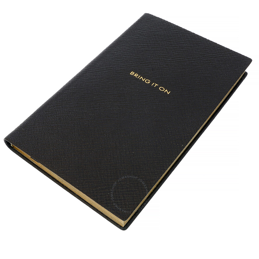 Smythson Bring It On Panama Leather Notebook in Black