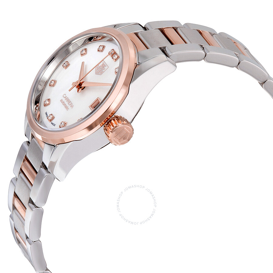 Tag Heuer Carrera Mother of Pearl Diamond Steel and 18kt Rose Gold Ladies Watch WAR2452.BD0777