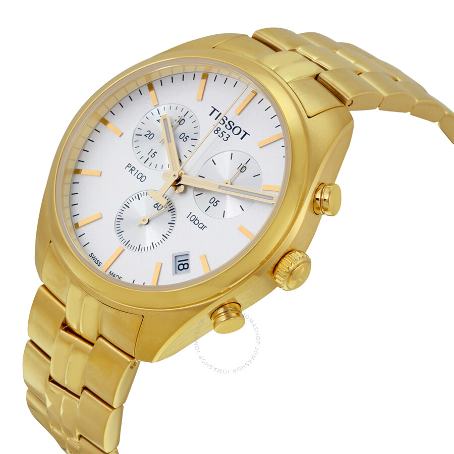 Tissot PR100 Chronograh White Dial Gold PVD Men's Watch T1014173303100