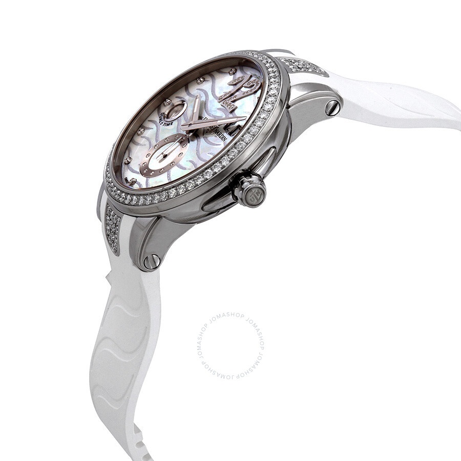 Ulysse Nardin Executive Dual Time Automatic Mother of Pearl Diamond Dial Ladies Rubber Watch 243-10B-3C/691