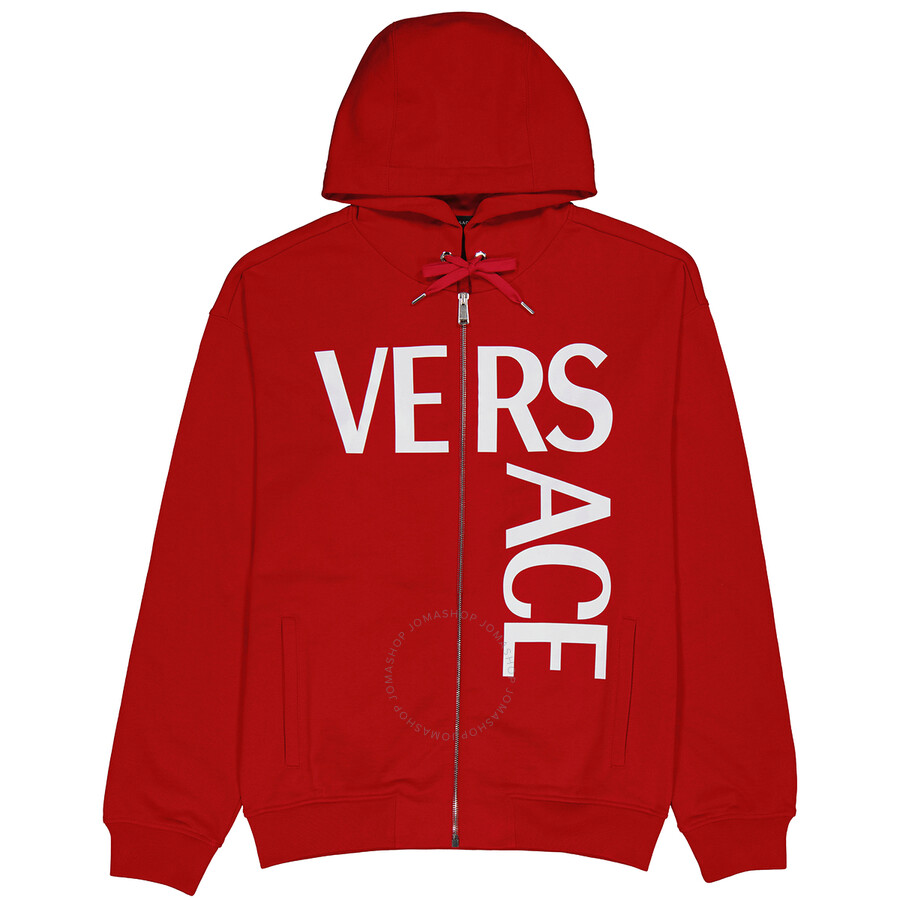 Versace Scarlet Logo Cotton Hooded Sweatshirt